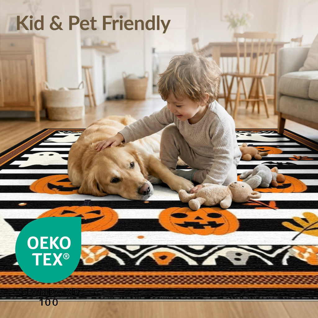 ODIKA Halloween Striped Pumpkin Ghost Farmhouse Welcome Fallc Door Pet Friendly & Kids Safe Play for Playroom, Bedroom, Reading Nook