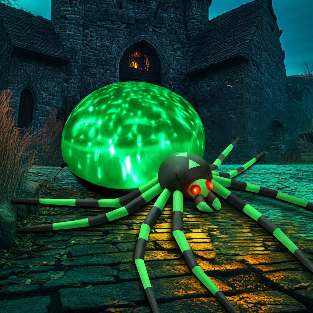 Yexmas 12FT Halloween Inflatables Outdoor Decorations Giant Spider Decorations with LED Lights and Air Pump Blow up Inflatable Green