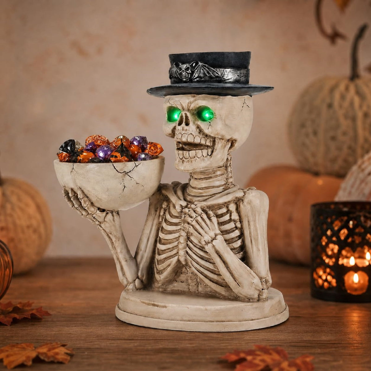 Halloween Ghost Statue with LED Glowing Eyes, Resin Ghost Figurine Tabletop Decor for Indoor Home, Mantel, Shelf, Entryway and Halloween Party Display