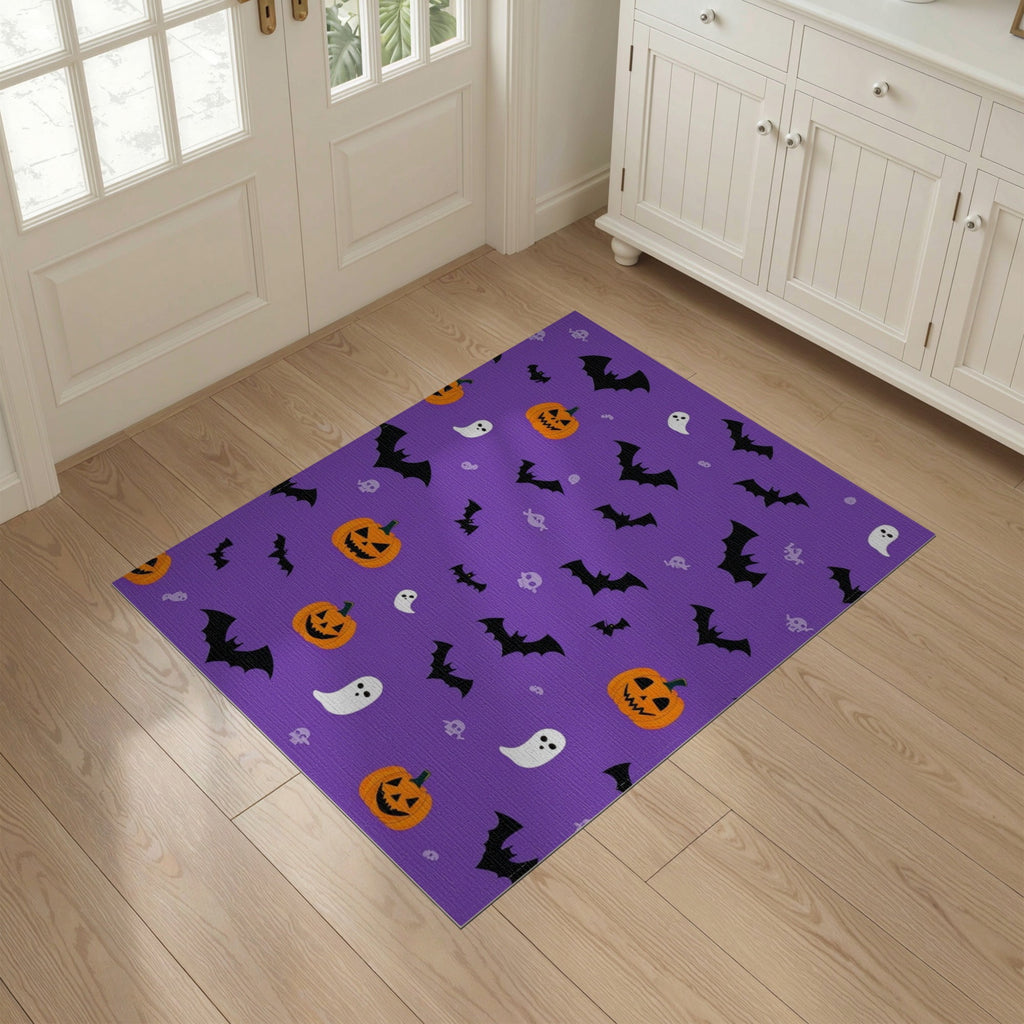 ODIKA Halloween Ghost Pumpkin Bat Skull Welcome Doormat Fiber Door for Dorm Room, Small Living Apartment, Stain Resistant Low Profile