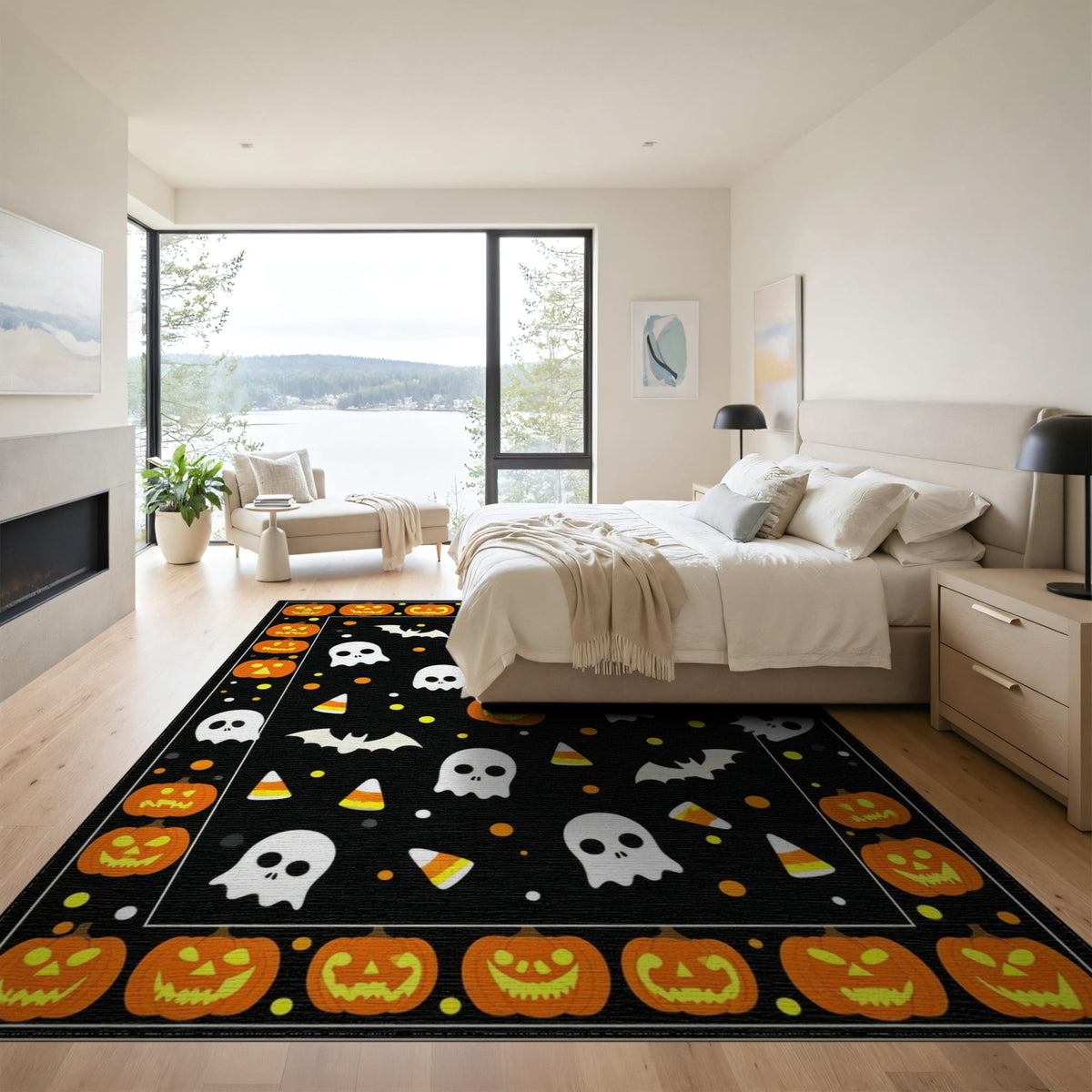 ODIKA Halloween Ghost Pumpkin Bat Skull Welcome Doormat Fiber Door for Dorm Room, Small Living Apartment, Stain Resistant Low Profile