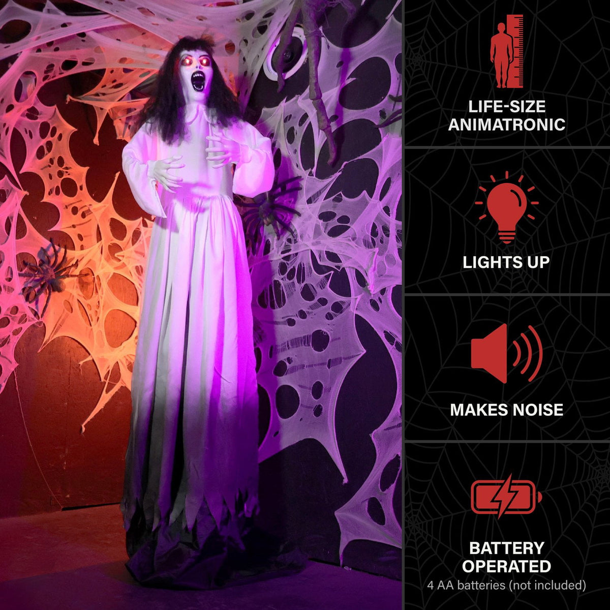 Haunted Hill Farm Red LED Battery-Powered (4 AA) Standing Raising Lady Halloween Animatronic 5.9-ft.