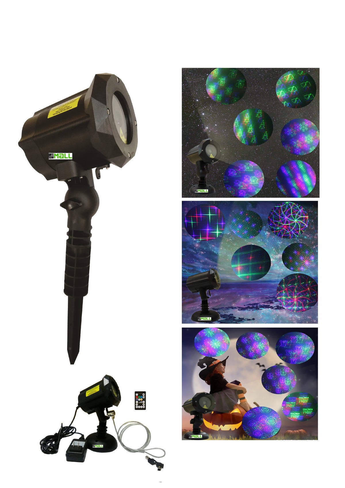 LEDMALL Motion Pattern Firefly 3 models in 1 Continuous 18 Patterns LEDMALL RGB Outdoor Laser Garden and Christmas Lights with RF remote control and Security kit