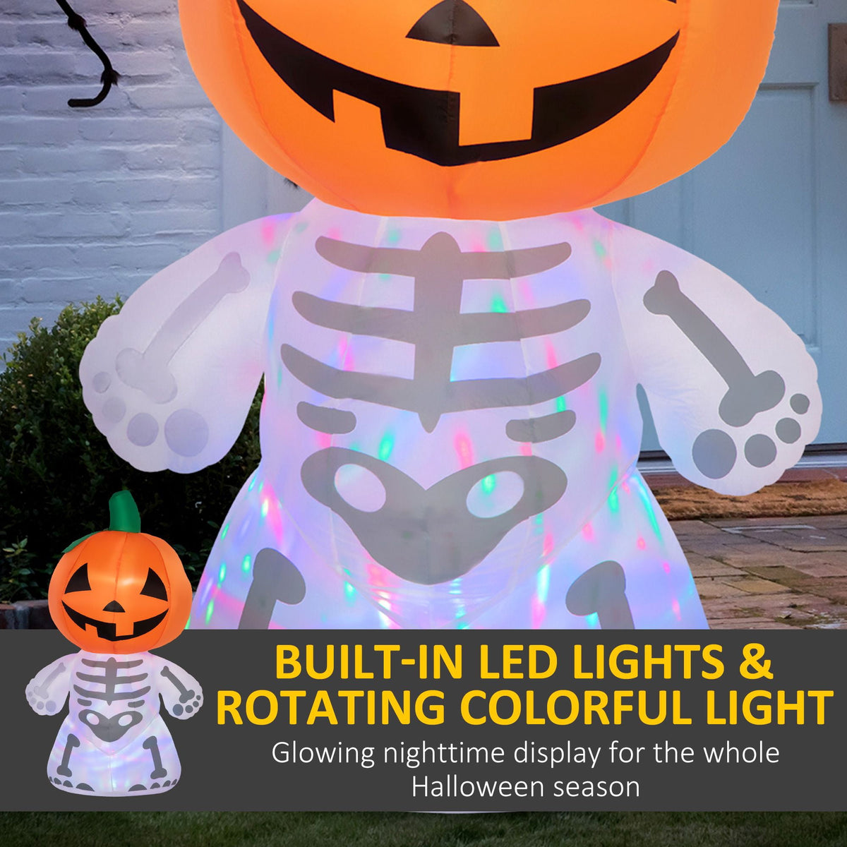 6ft Rotating LED Halloween Skeleton Ghost with Pumpkin Head for Outdoor Yard Decorations