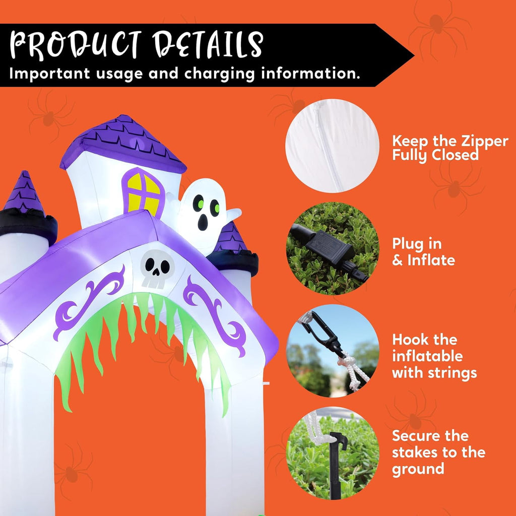Joyfy 8 ft Halloween Inflatable Pumpkin Archway Outdoor Decoration,Blow Up Arch Decor for Yard with Build-in LED Lights for Yard,Garden & Party