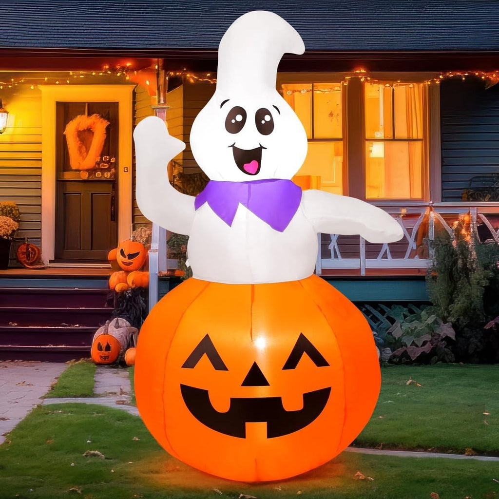 Inflatable Pumpkin Ghost Decoration with LED Lights for Halloween Outdoor Yard