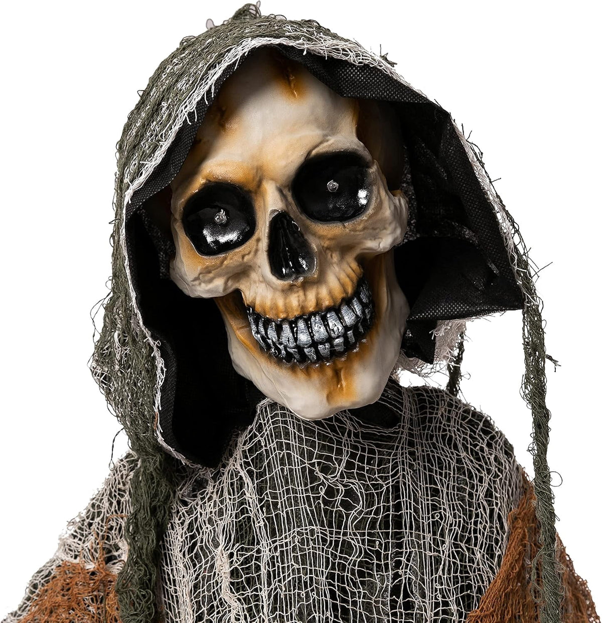 Joyfy 67"(5.6ft) Standing Grim Reaper with Chain, Large Halloween Decorations Outdoor, Life Size Animatronics Skelton, Sound-Actived Party Decor with Creepy Sound & LED Eyes, Scary Haunted House Prop
