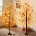 2 Pack LED Lighted Maple Tree, 5 FT Lighted Artificial Tree for Thanksgiving Harvest Fall Festival Halloween Home Party Decoration