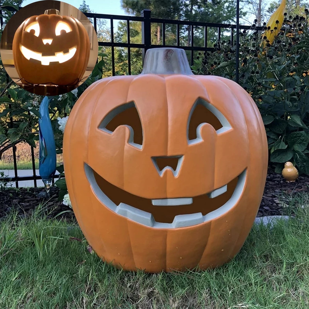 Gamexcel 21" Jack O Lantern Halloween Plastic Pumpkin Lights with Pre-lit LED Bulbs - Indoor/Outdoor Smile Face Decoration