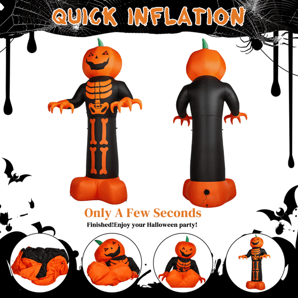 COTINSE 12 FT Halloween Inflatable Grim Reaper with Skeleton Ribs and Pumpkin, 3 LEDs and 115 String Lights, Outdoor Yard Decor