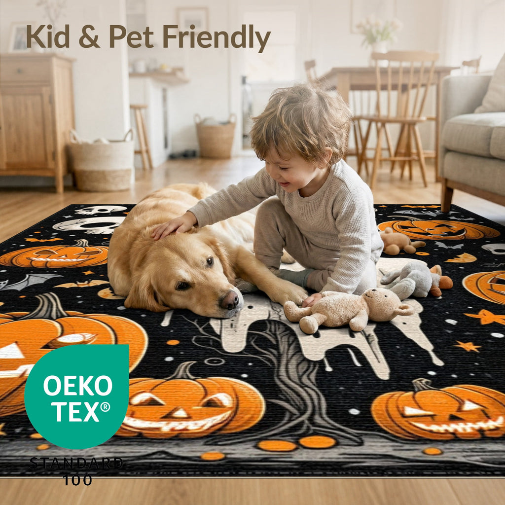 ODIKA Halloween Ghost Pumpkin Bat Skull Welcome Doormat Fiber Door for Dorm Room, Small Living Apartment, Stain Resistant Low Profile