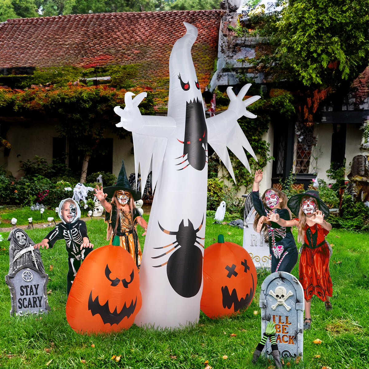 11.8FT Halloween Inflatable Ghost Spider Pumpkin with LED Lights for Yard