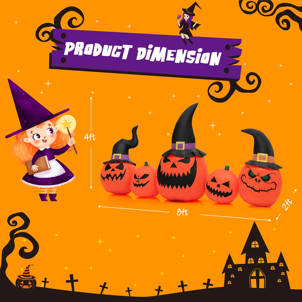 Costway 8 Ft Tall Inflatable Pumpkin Family Waterproof Halloween Yard Decoration w/LED Lights