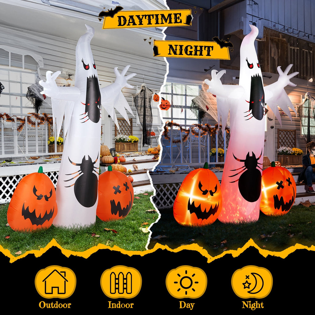 UBesGoo 12 ' Halloween Ghost & Pumpkin Outdoor Halloween Inflatables for Patio Garden Decor,1 Pcs