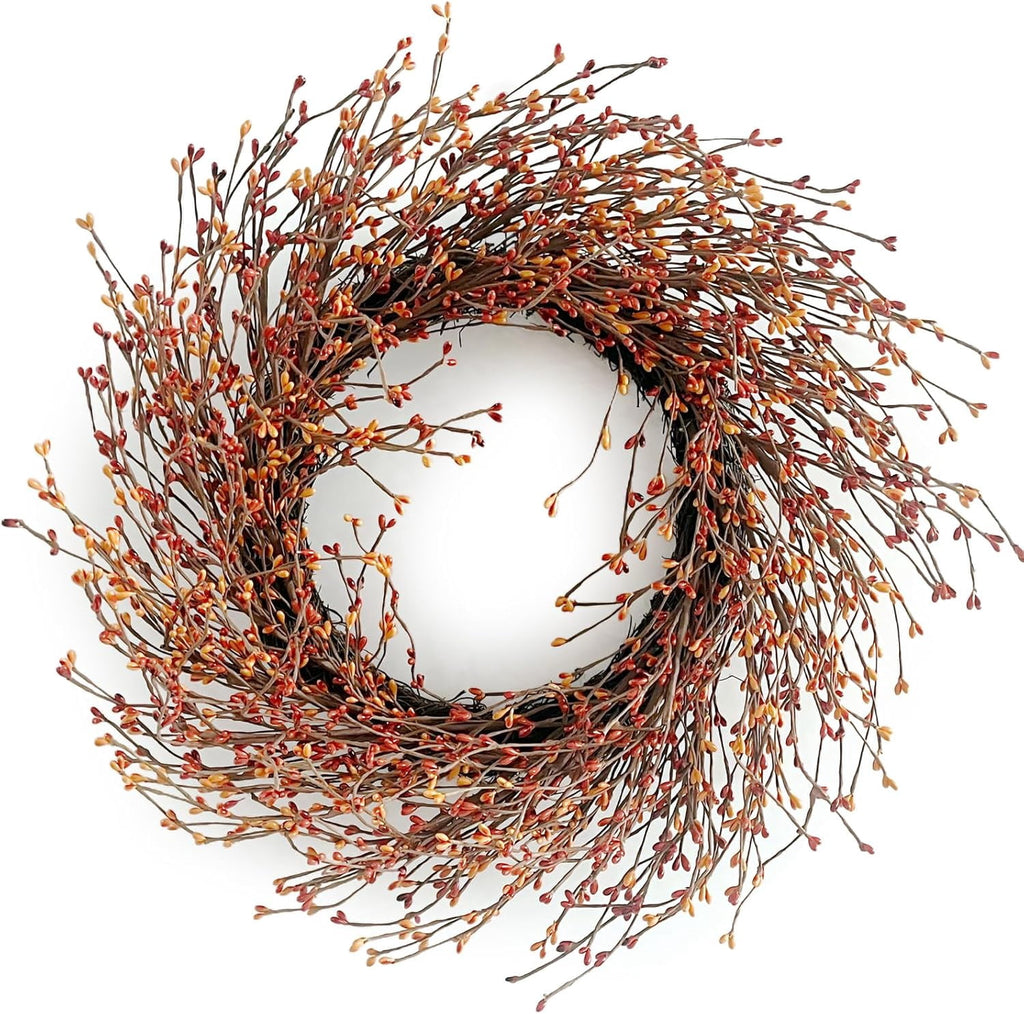 24 Inch Fall Wreath for Front Door with Large Grapevine, Orange Pip Berry Wreath for Fall Door Decor, Autumn Wreaths for Farmhouse Wall Window Home and Halloween Christmas Thanksgiving Decoration