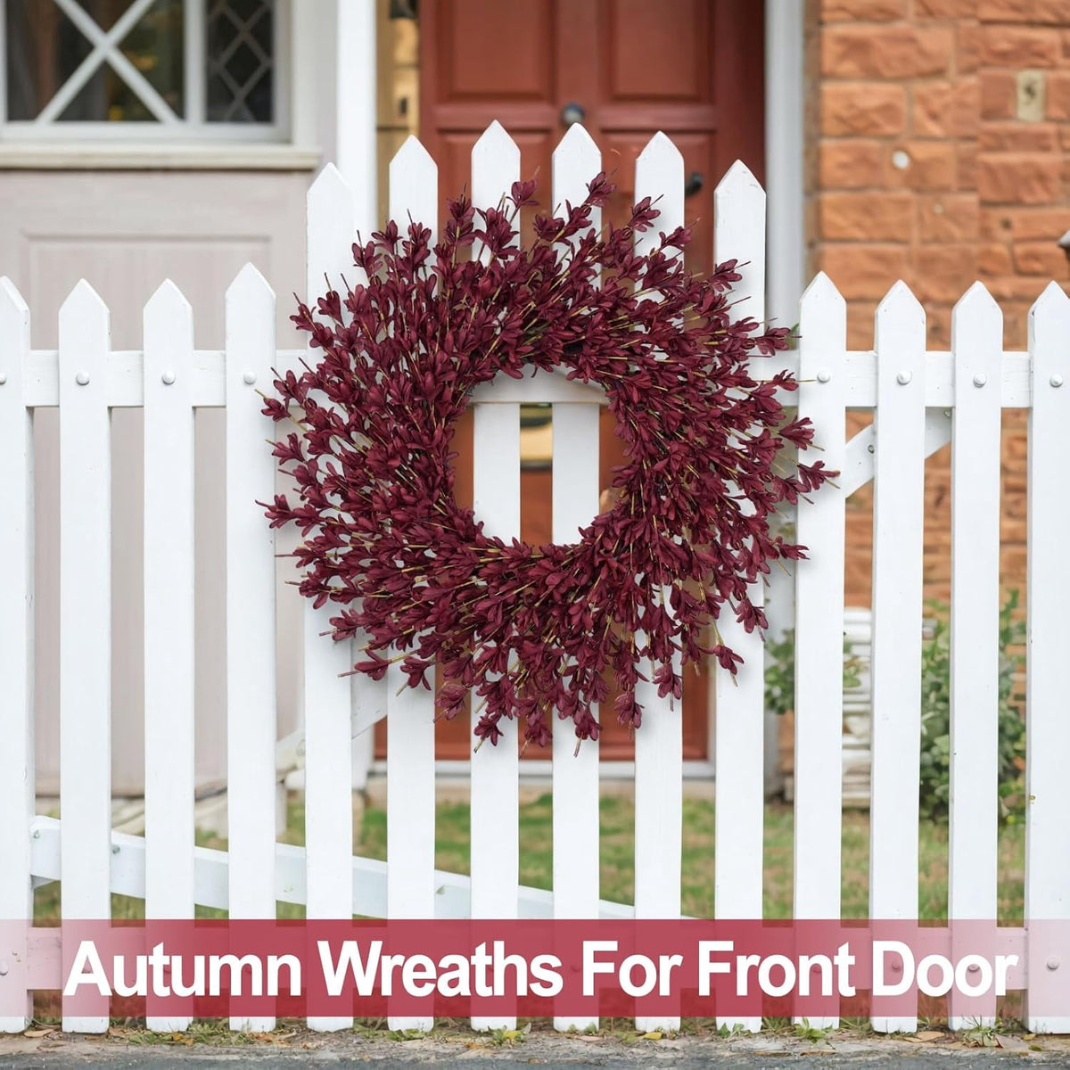 26 Inch Realistic Fall Wreaths for Front Door Outside Autumn Wreath Outdoor Indoors Fall Decorations for Home Thanksgiving Halloween Holiday Decorations Clearance for Wall Porch Door (Wine Red)