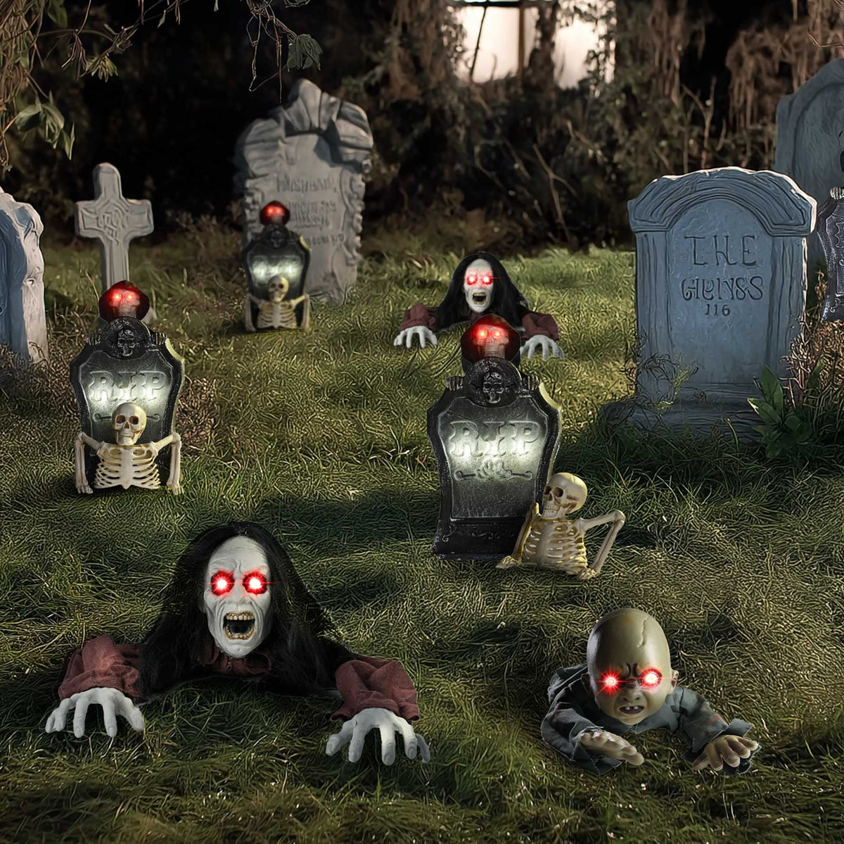 Yescom 15" Animated Halloween Tombstone & Half Skeleton with 8" Crawling Baby Zombie 2026