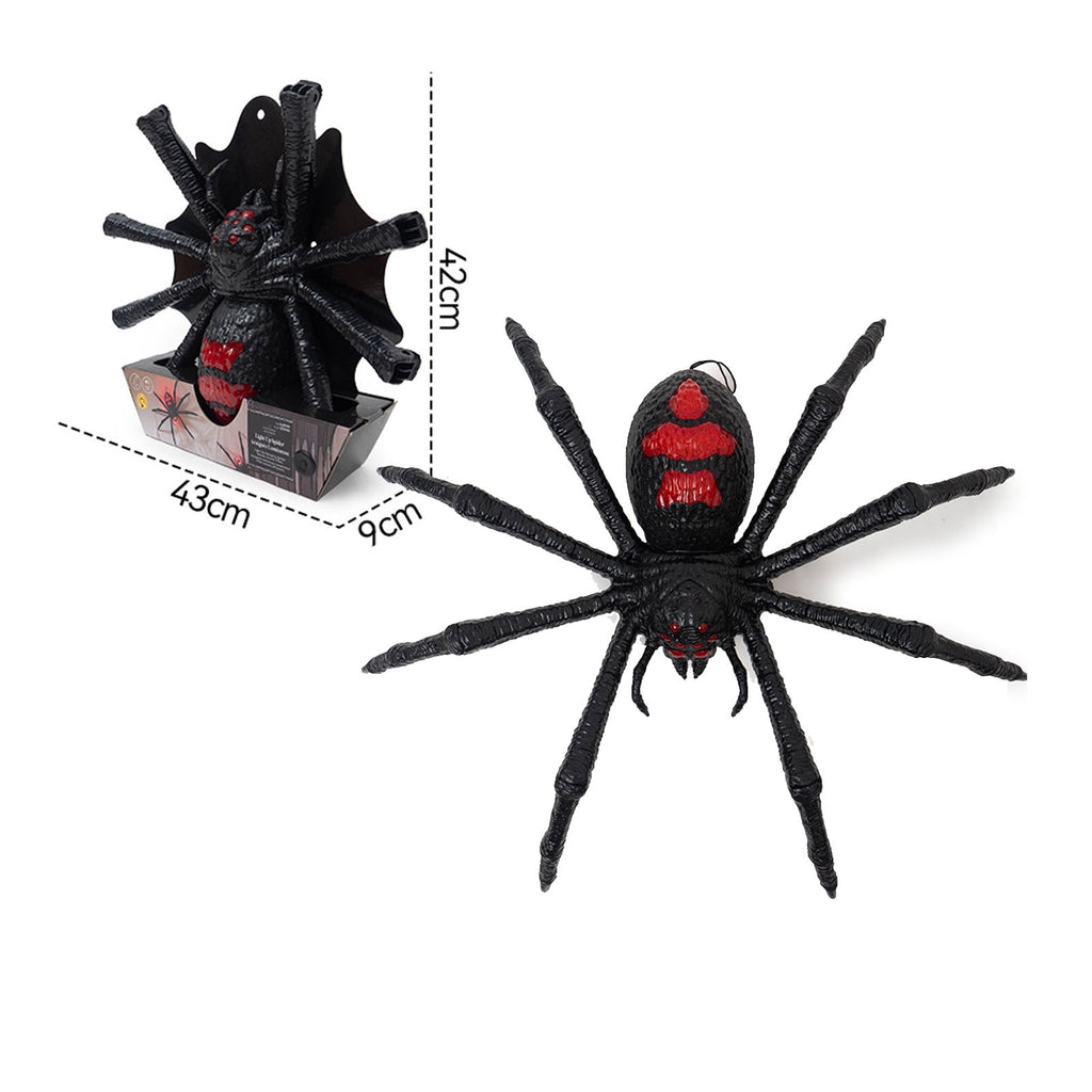 Outdoor Halloween Animatronics Decoration, Scary Black Spider with Lighted Eyes,Terrifying Sound for Yard,Patio,Haunted House,Sound & Motion Activated Hanging Giant Spider Props