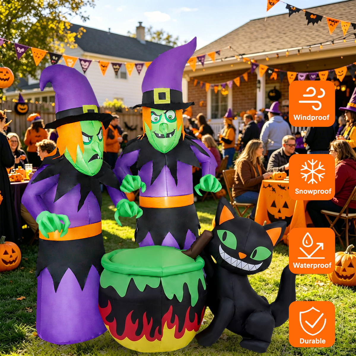 KINQUINN 6FT Halloween Inflatable 2 Witch with Cauldron and Cat Decoration Outdoor, Blow Up Witch with Build-in LEDs, Blow Up Yard Decoration Outdoor for Outside, Indoor, Lawn, Yard, Garden
