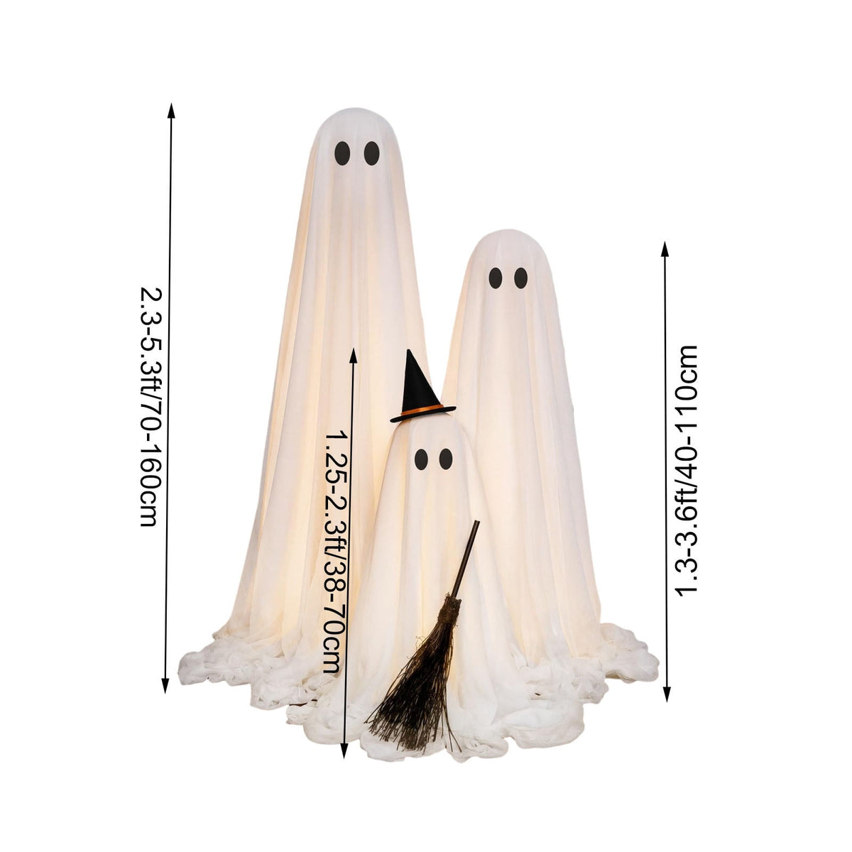 Halloween Decorations 3PC Light Up Ghost Spooky Ghost Decor with Remote for Porch Home Indoor Outdoor Garden Yard Lawn Party Decor