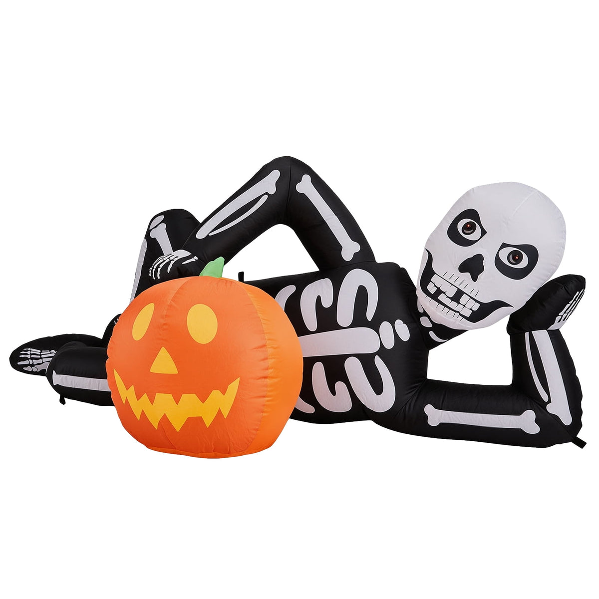 7ft Inflatable Halloween Lying Skeleton with 7 LED Lights Black and White Decor for Lawn