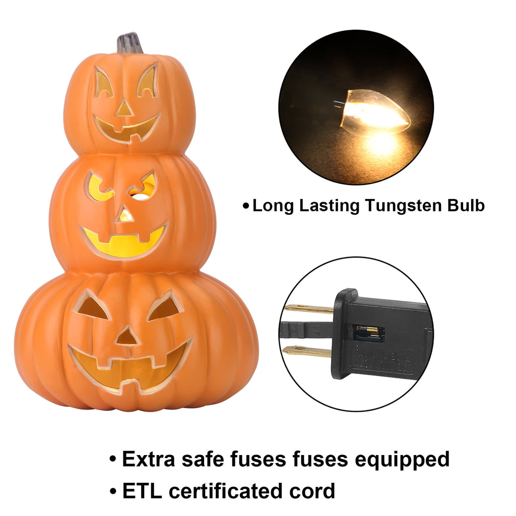 Gamexcel 21" LED Light-Up Jack O Lantern, Pre-lit Halloween Plastic Pumpkin Lights for Indoor/Outdoor Decoration - Angry Face