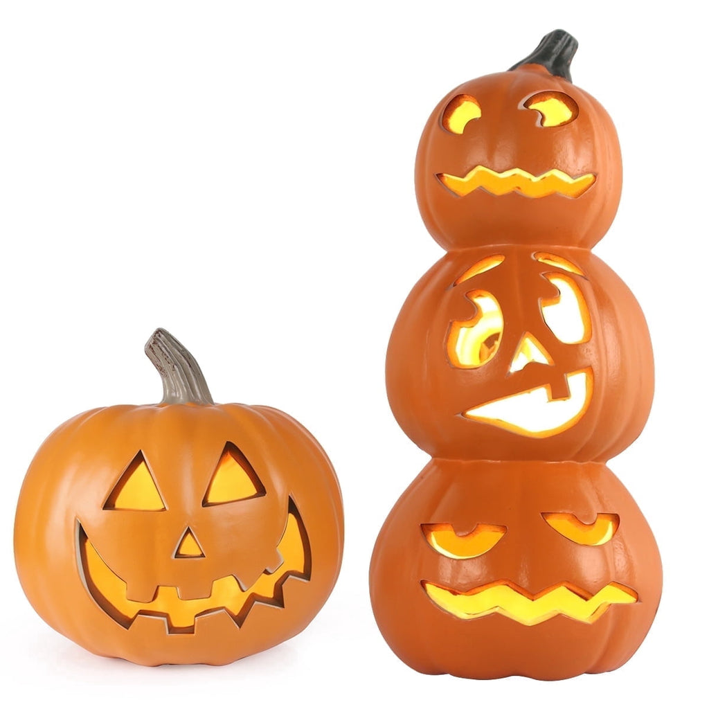 Gamexcel 21" Jack O Lantern Halloween Plastic Pumpkin Lights with Pre-lit LED Bulbs - Indoor/Outdoor Smile Face Decoration