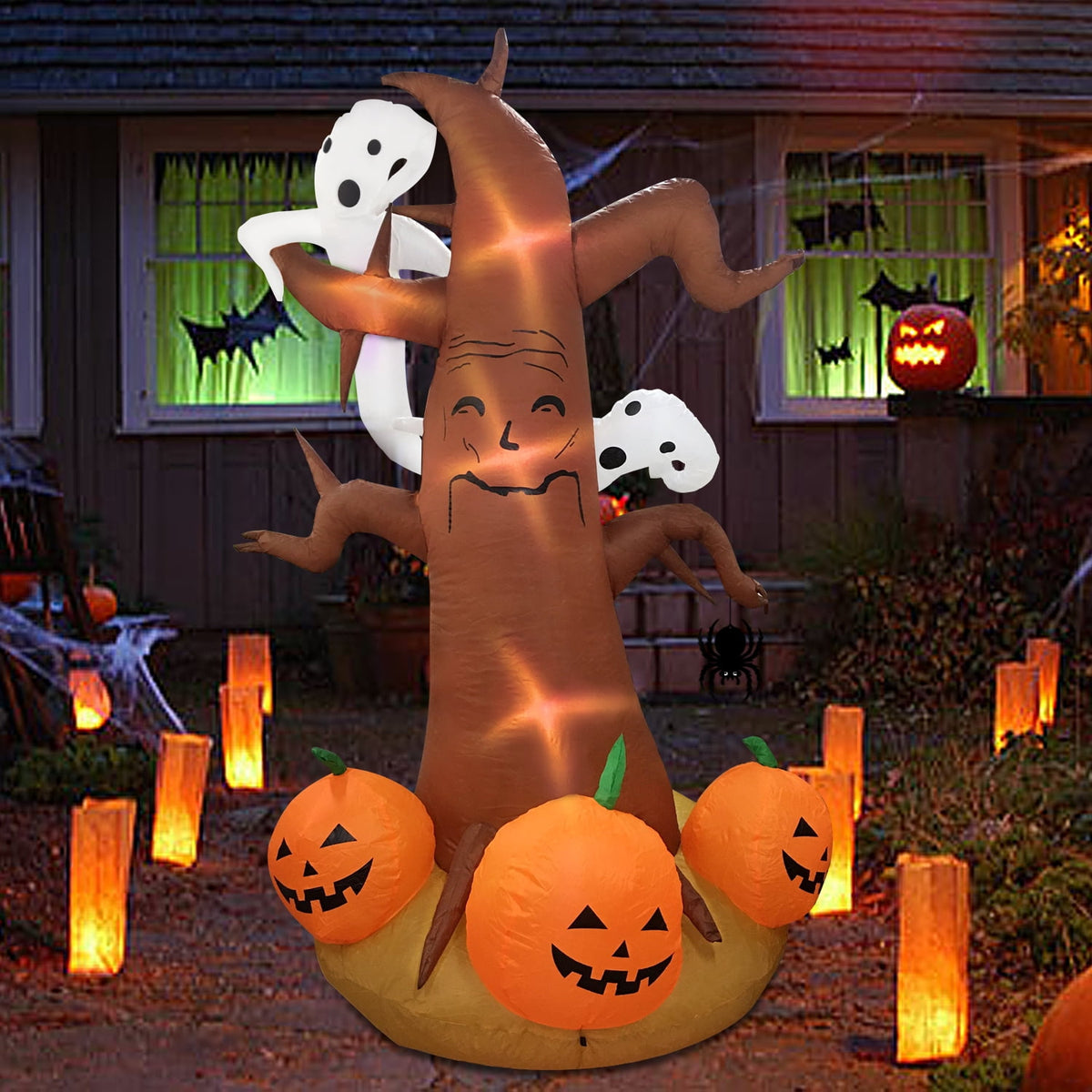Gamexcel 8 ft Halloween Inflatable Pumpkin, Giant Lighted Jack-O'-Lantern Blow Up Yard Decoration Waterproof with LED, Blower, Stakes and Tethers