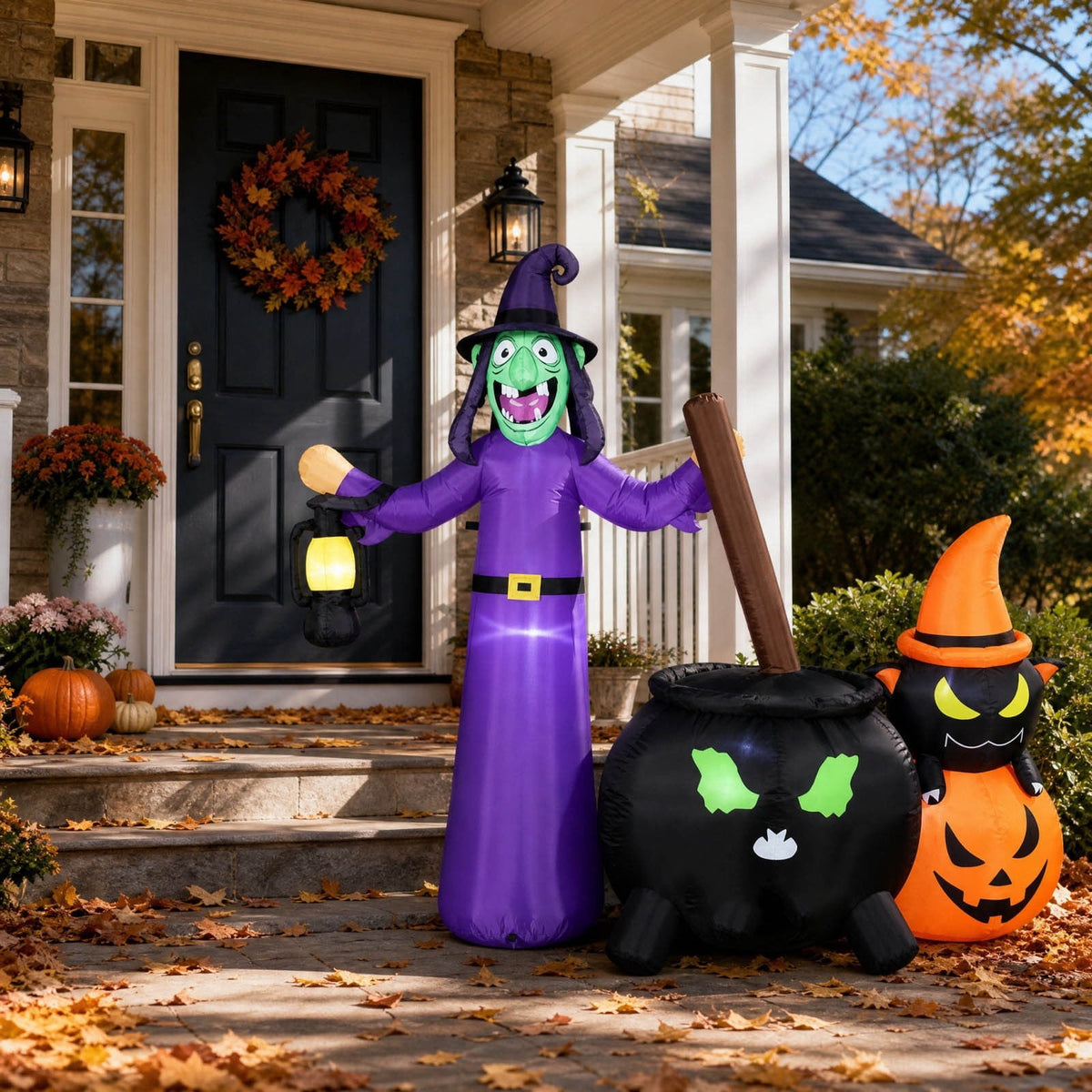 Kumdkdwn 71" Giant Halloween Inflatable Witch Cauldron with Pumpkin, Large Light-Up Witch Pot Decoration with Built-in LEDs, Blow Up Outdoor Yard Art for Garden, Lawn, Patio, Holiday Party Decor