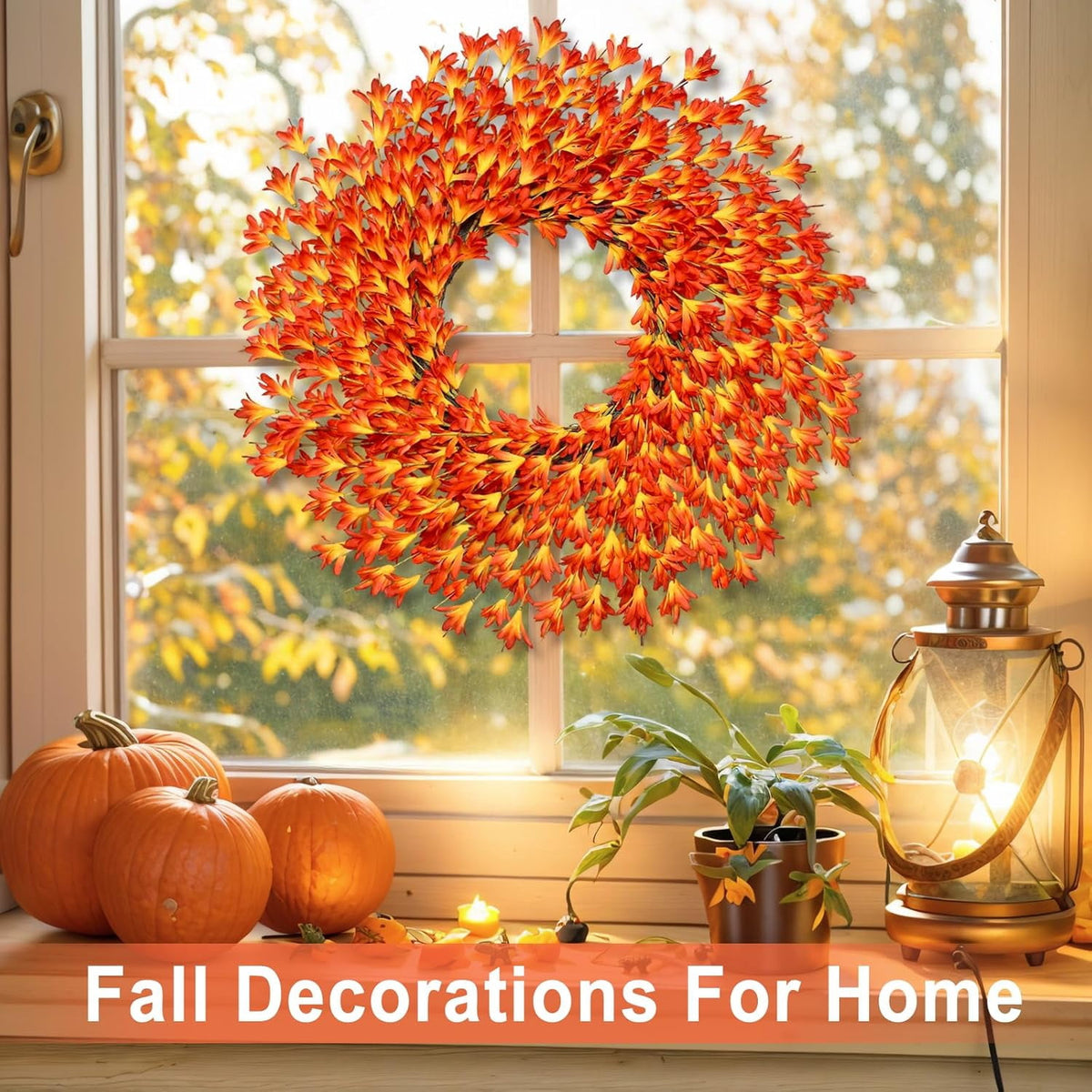 26 Inch Realistic Fall Wreaths for Front Door Outside Autumn Wreath Outdoor Indoors Fall Decorations for Home Thanksgiving Halloween Holiday Decorations Clearance for Wall Porch Door (Wine Red)