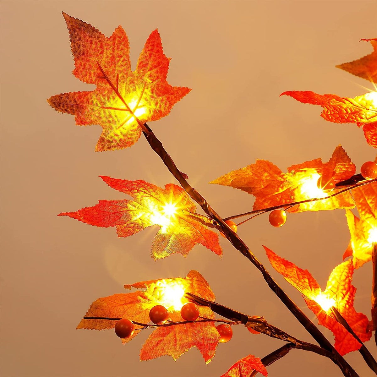 2 Pack LED Lighted Maple Tree, 5 FT Lighted Artificial Tree for Thanksgiving Harvest Fall Festival Halloween Home Party Decoration