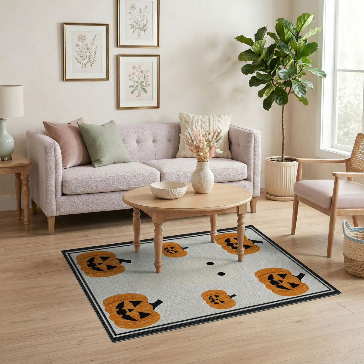 ODIKA Halloween Striped Pumpkin Ghost Farmhouse Welcome Fallc Door Pet Friendly & Kids Safe Play for Playroom, Bedroom, Reading Nook