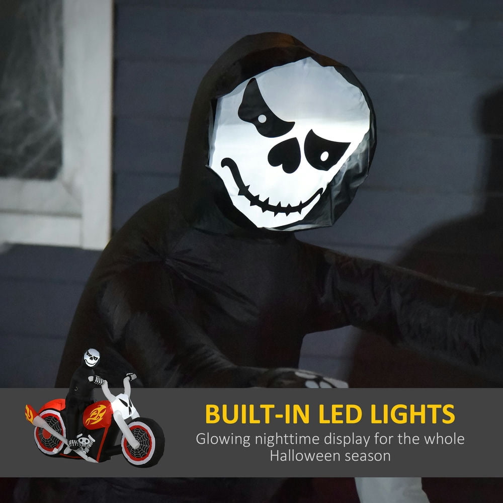 Canddidliike 7.5 FT Width Halloween Inflatables Ghost Biker, Blow Up LED Decor for Outdoor as Garden, Lawn, Party, Holiday, Waterproof Ghost Biker, Multi-color