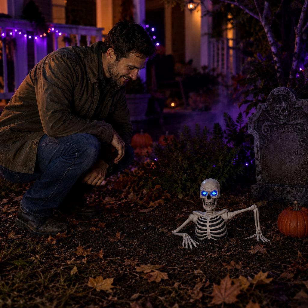 Halloween Ground Breaking Dynamic Skeleton LCD Eyes Scary Outdoor Halloween Decorations for Porch or Yard