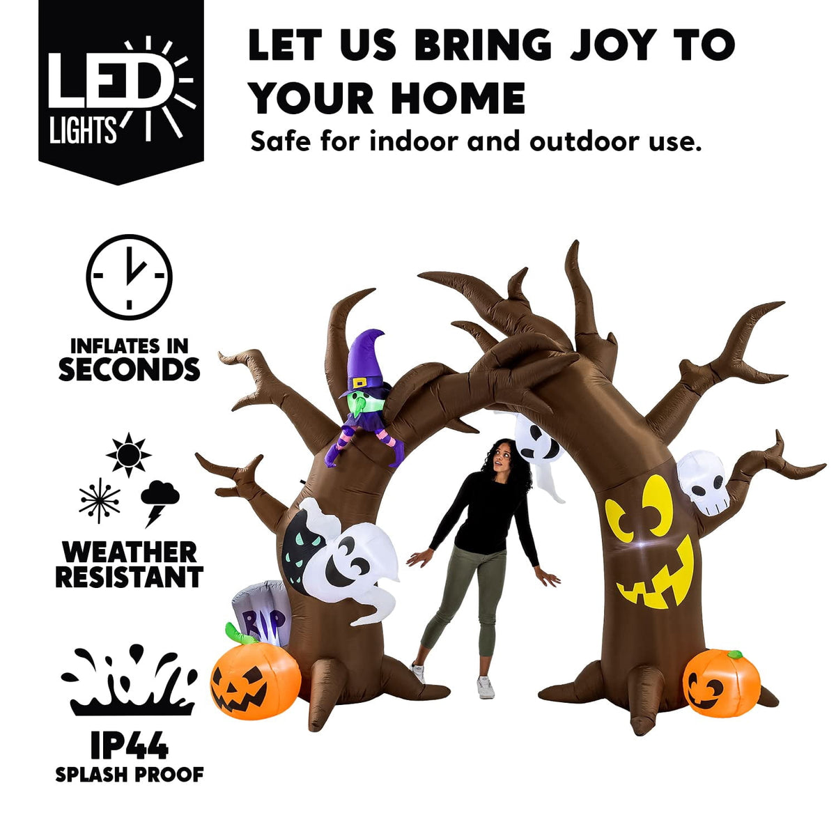 Joiedomi Halloween Inflatable 10 FT Tall Tree Archway with Skulls and Characters, Inflatable Pumpkin and Ghost with Build-in LEDs Blow Up Inflatables for Halloween Party Outdoor Yard Lawn Garden Decor