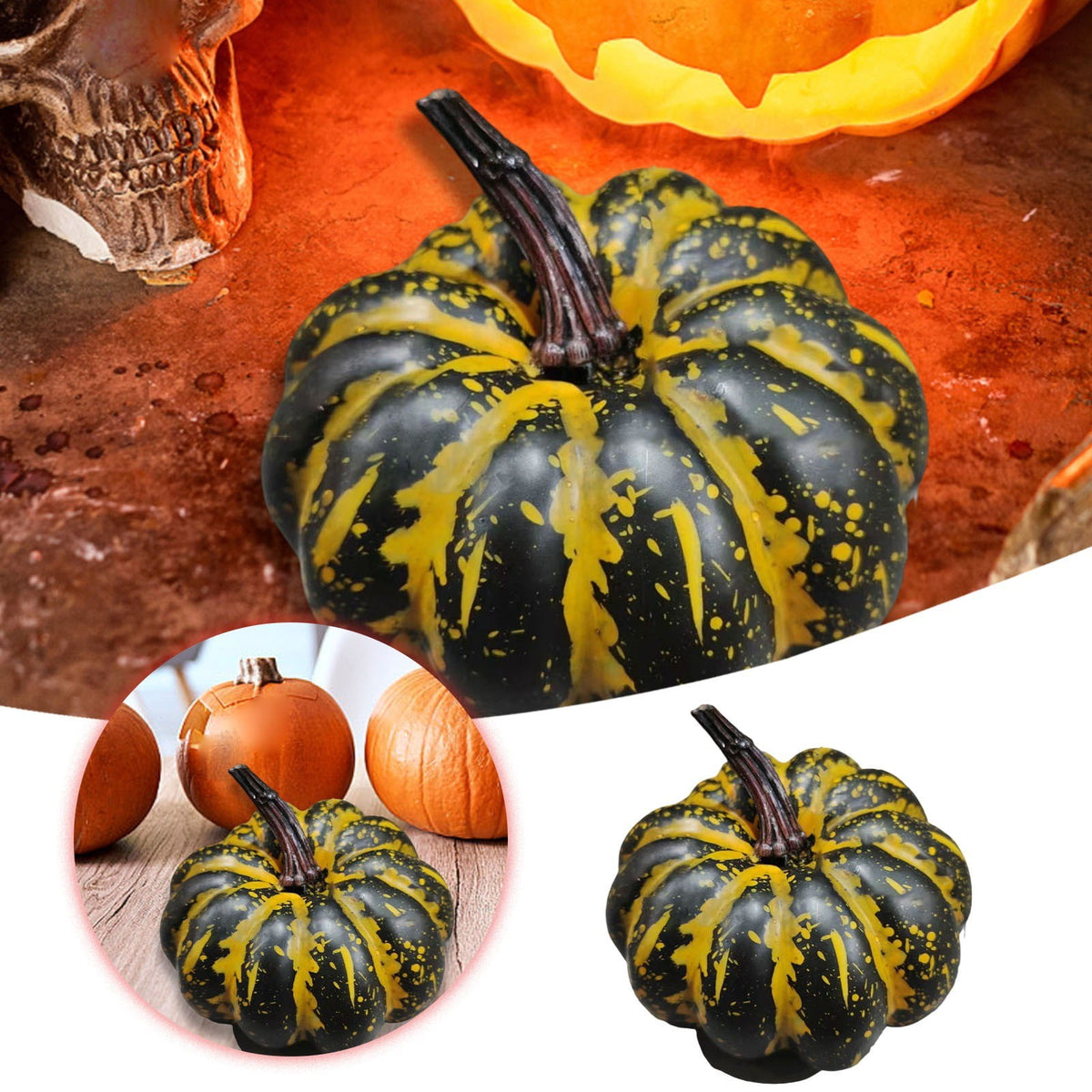 13.7" Halloween Foam Pumpkin Decorations, 2 Pack Artificial Pumpkins for Table Mantel Shelf Display, Fall Autumn Home Decor for Thanksgiving Party (Green)