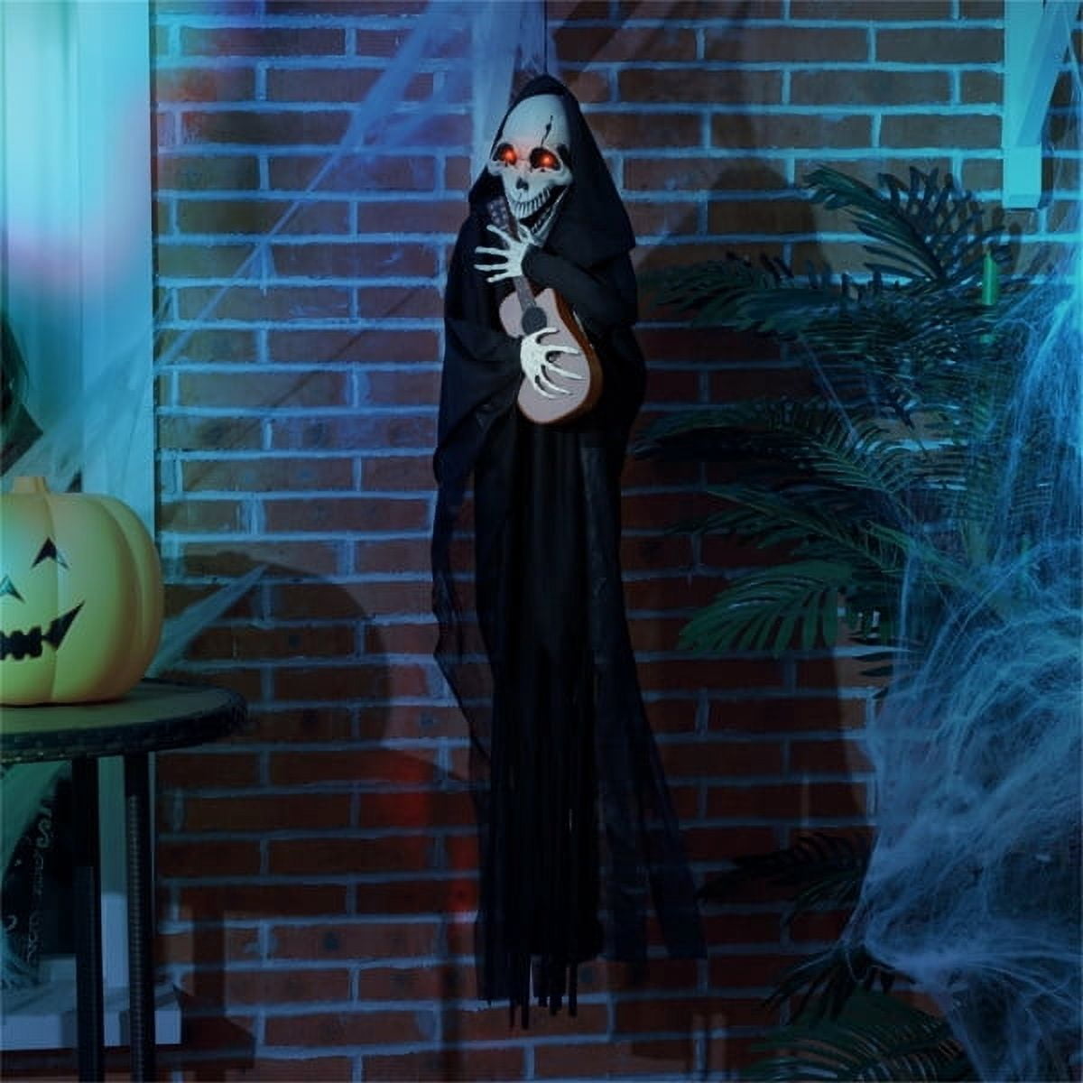 3.9FT Animated Halloween Pumpkin Ghost Prop Sound Activated with Red Glowing Eyes