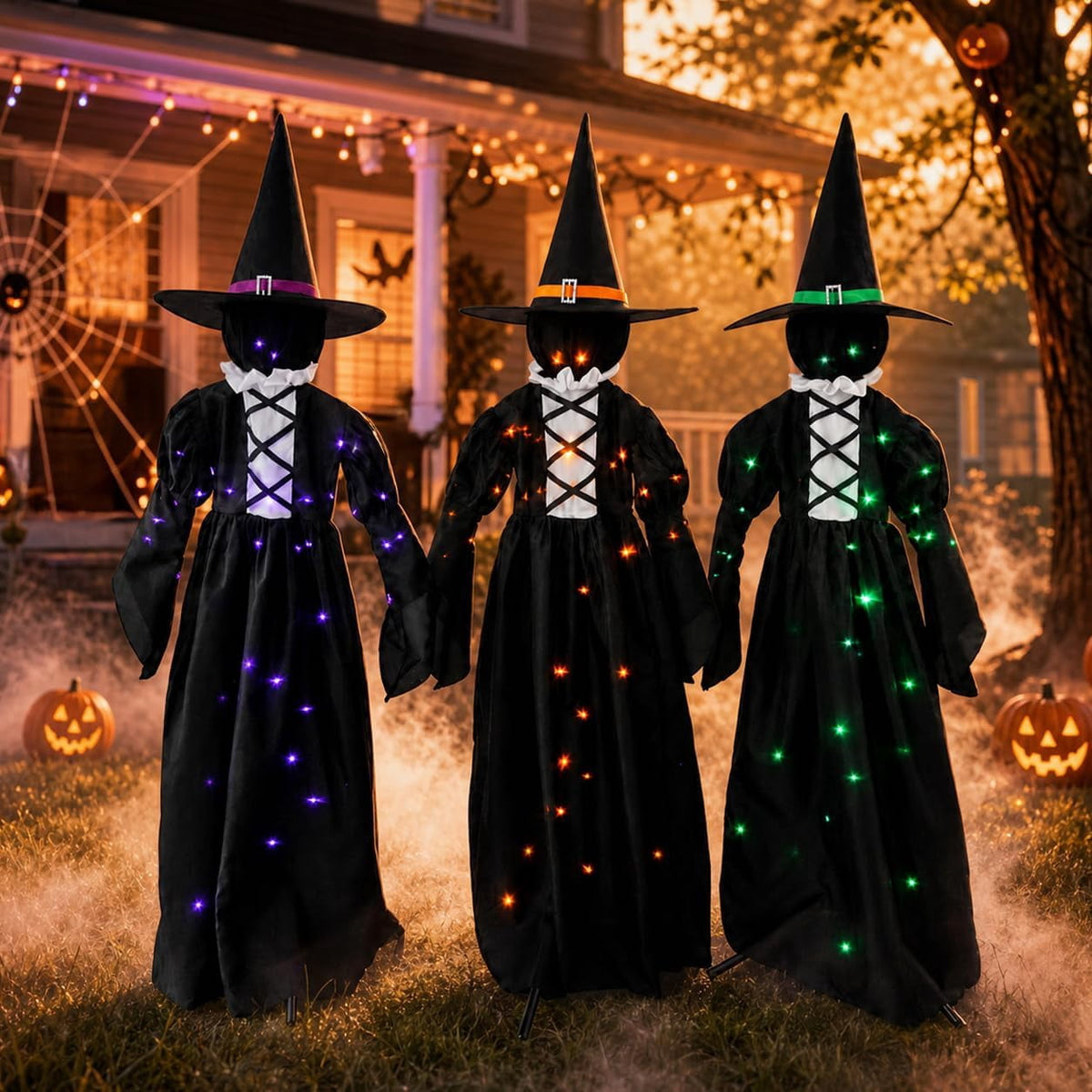 3 Lighted Witches Halloween Yard Decorations, 59 in