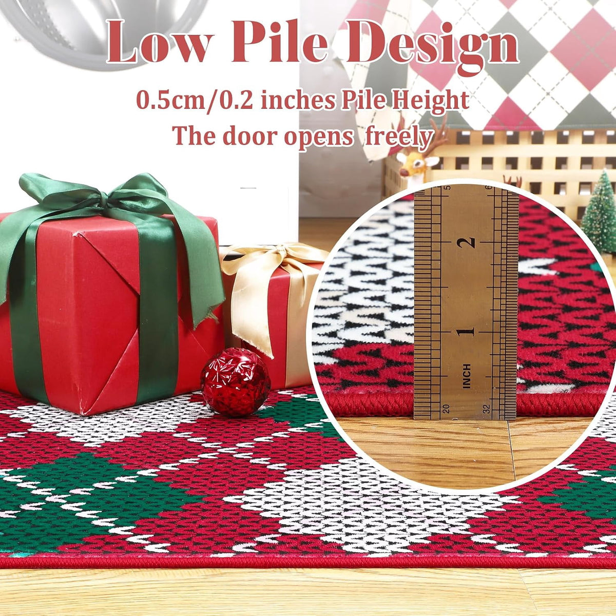 Christmas Plaid Rug Modern Holiday Doormat Soft Machine Washable for Indoor Home Red 9x12ft(274x366cm)