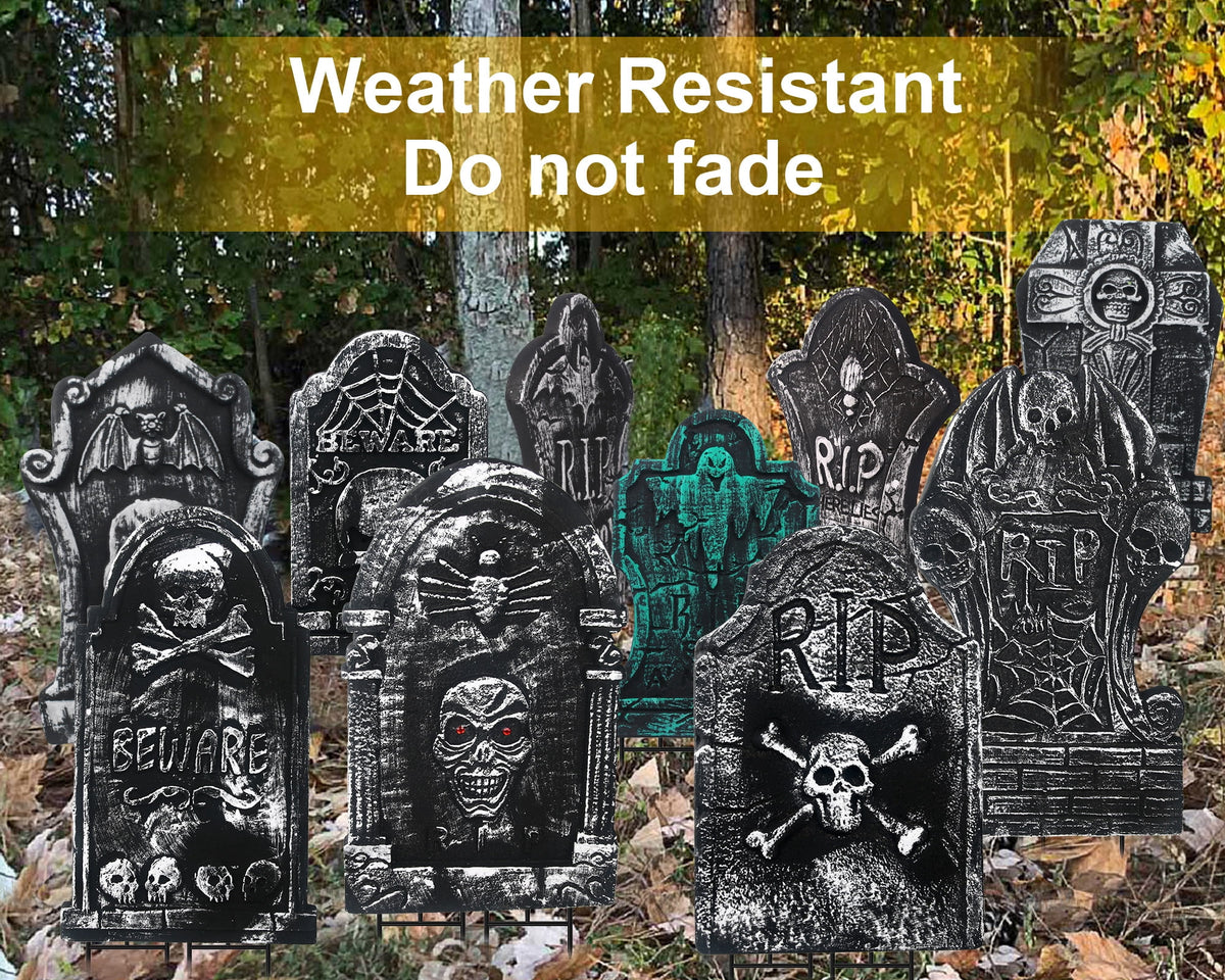 Halloween Foam RIP Graveyard Tombstones, 7Pack(3 x L-Size + 4 x XL-Size) Foam Tombstone for Halloween Party Outdoor Decorations