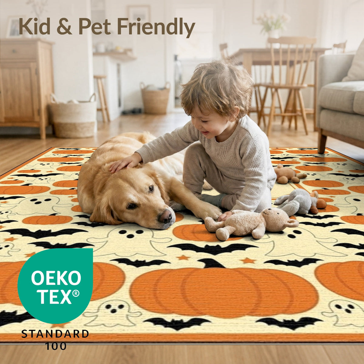 ODIKA 8'x10' Washable Area Rug Halloween Harvest Spirits Grinning Lantern Entrance Doormat Door for Living Room, Under Sectional, Family , Durable, Non-Slip