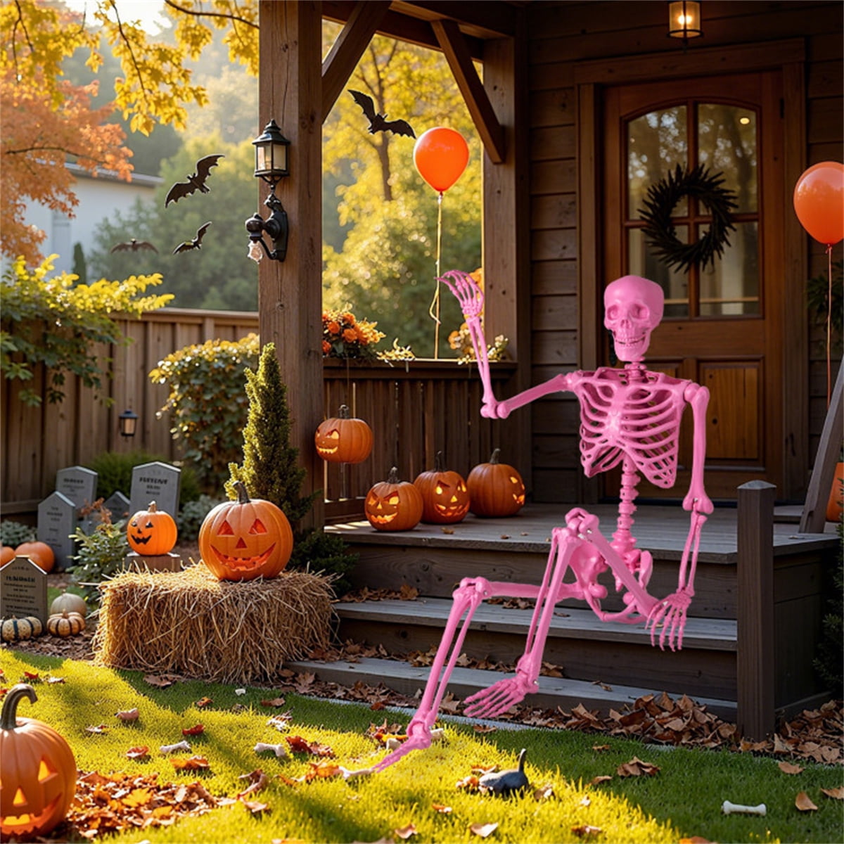 5.5 FT Pink Halloween Skeleton Outdoor Decor, No Assembly Needed