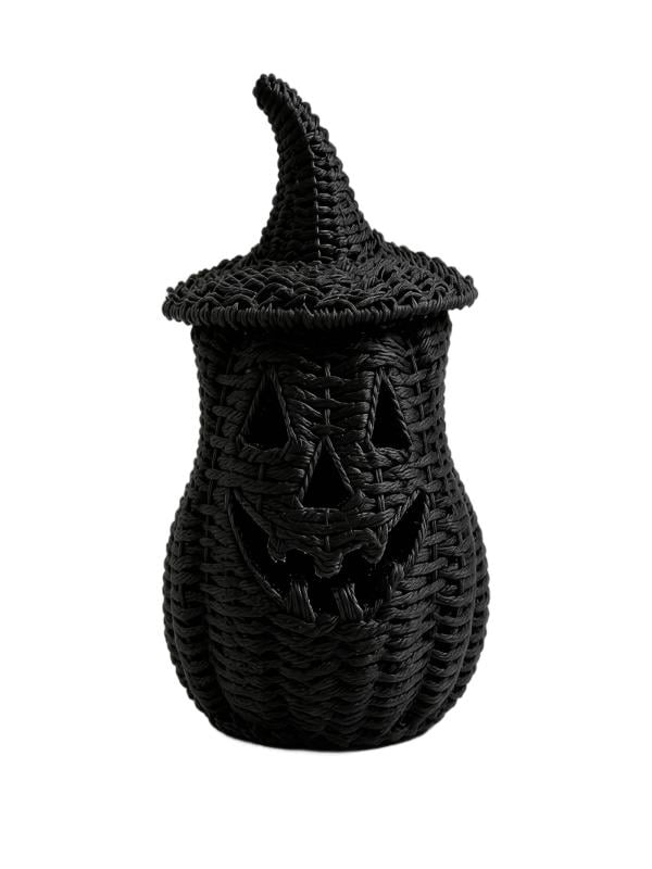 Lighted Halloween Table Centerpiece, Witch Hat Pumpkin Lamp, Black Woven Rattan Halloween Decor Indoor, Glowing Tabletop Decoration for Party Home