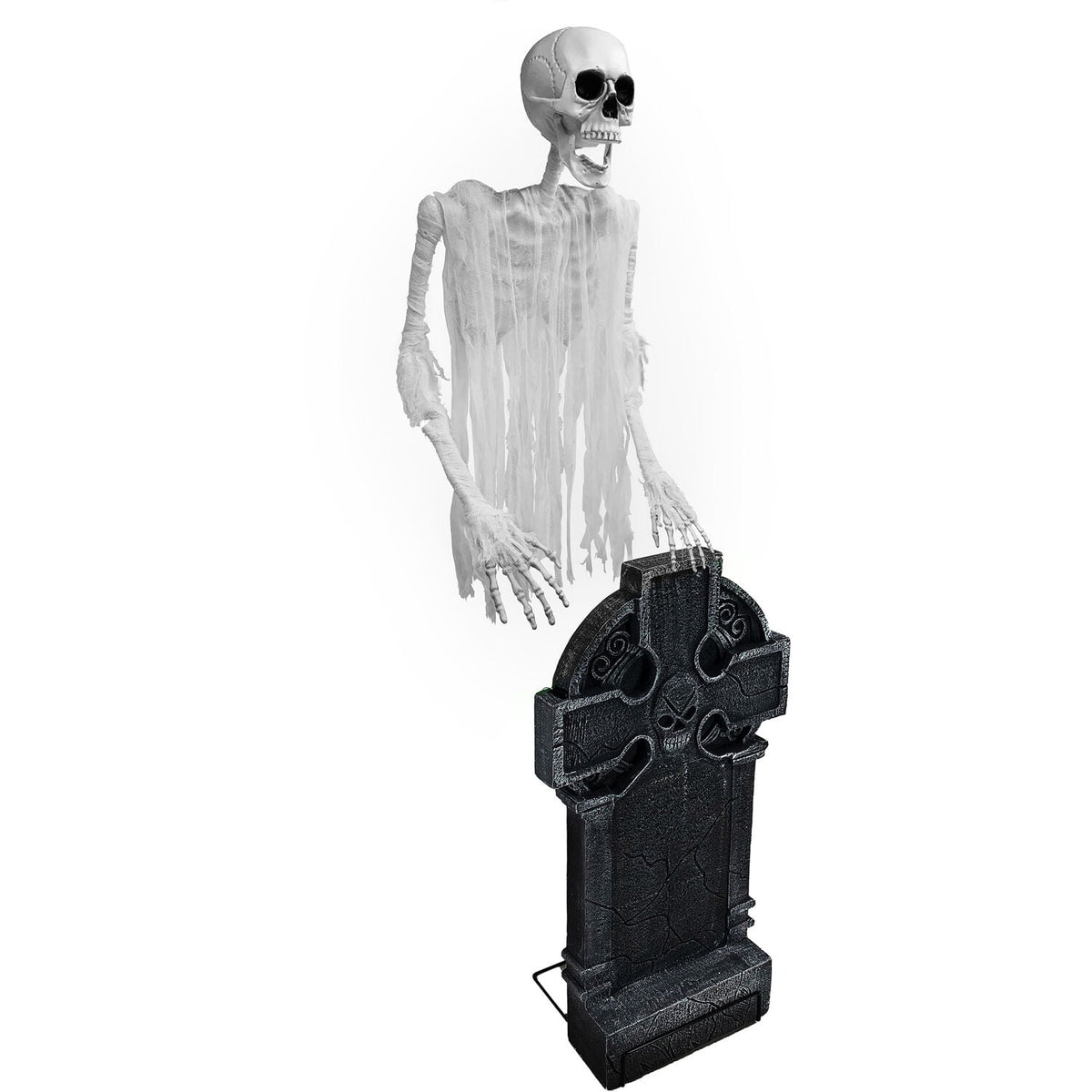 Haunted Hill Farm 5.8-Ft. Motion-Activated Floating Skeleton Ghost Over Tombstone by Tekky, Premium Halloween Animatronic, Battery Operated