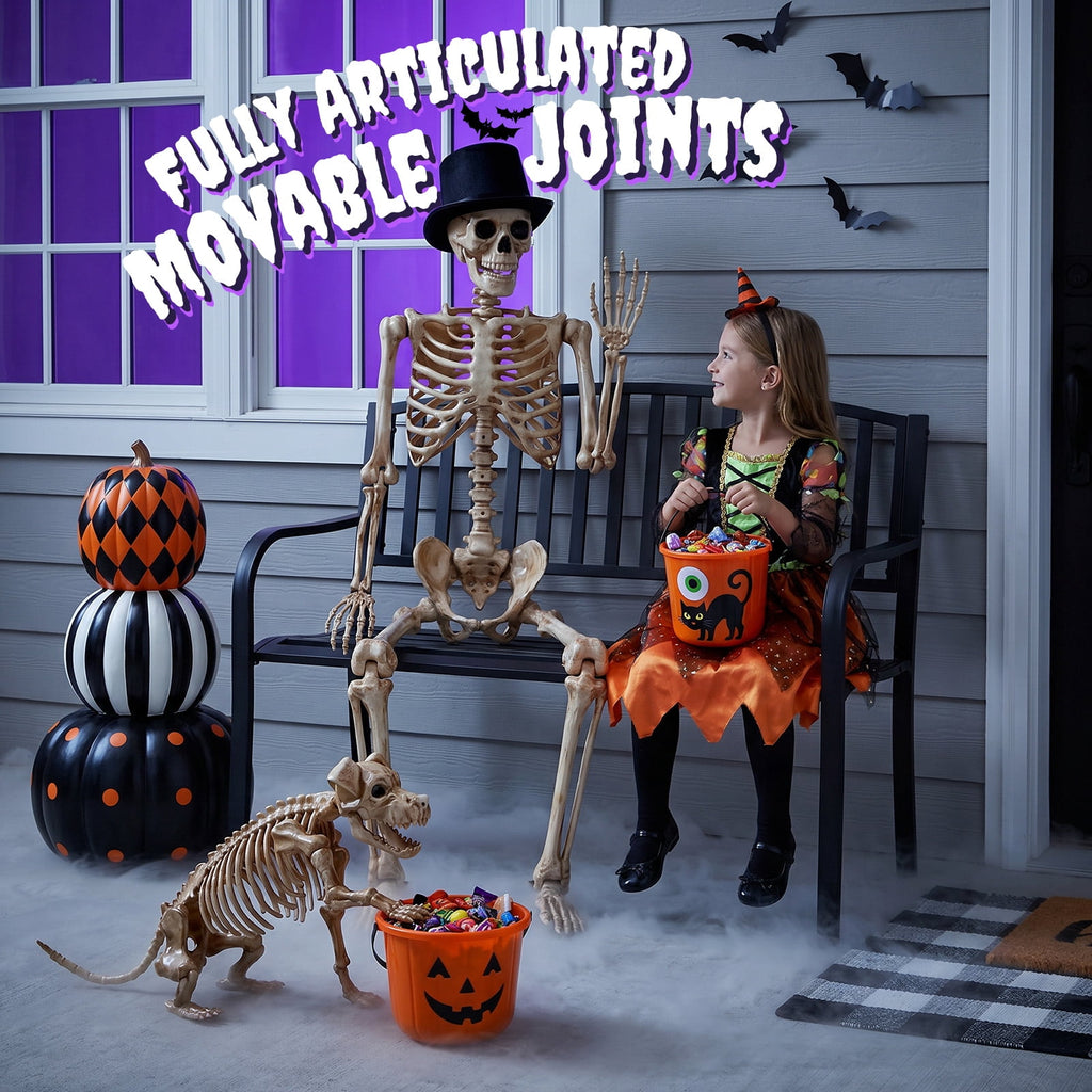 Ayieyill 5.4ft Halloween Skeleton Decorations, Weathered Posable Skeleton Decor for Halloween Decorations Outdoor Indoor