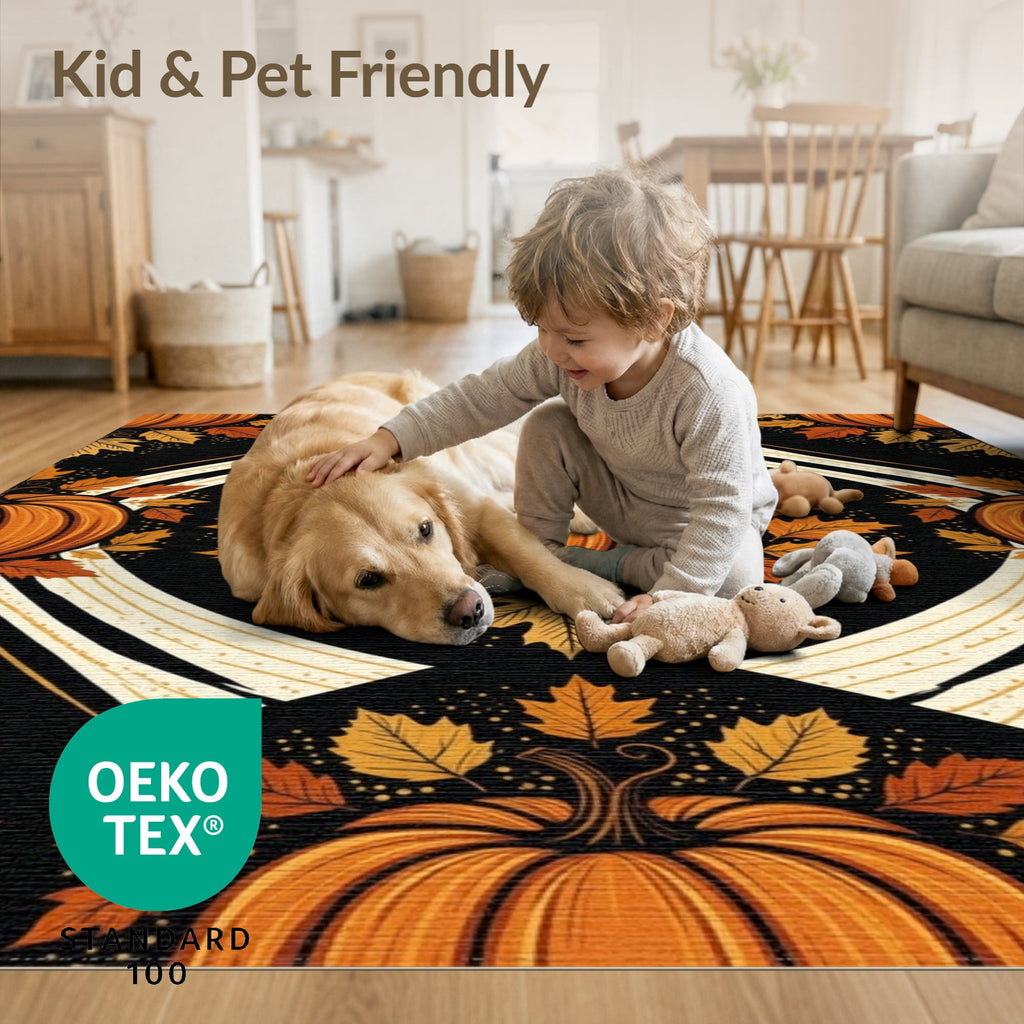 ODIKA Halloween Spooky Pumpkin Phantom Striped Entrance Door Doormat for Playroom, Bedroom, Reading Nook, Pet Friendly & Kids Safe Play