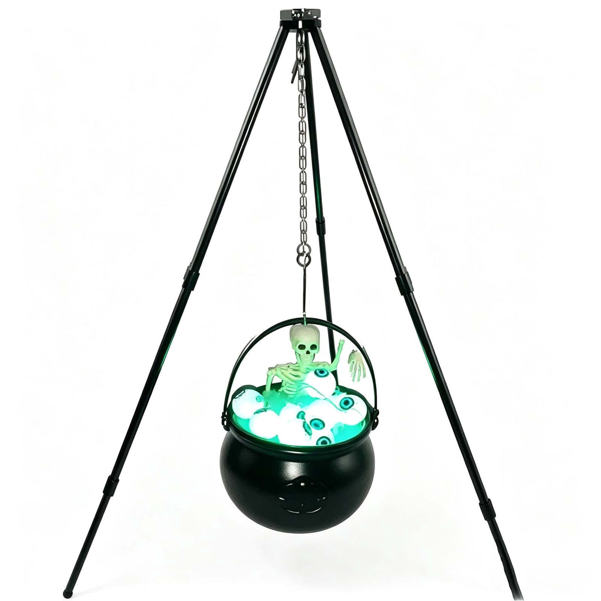 Halloween Cauldron Tripod with Green LED Light, Skeleton Eyeball Witch Pot Decor for Yard Outdoor Party Haunted House Decoration