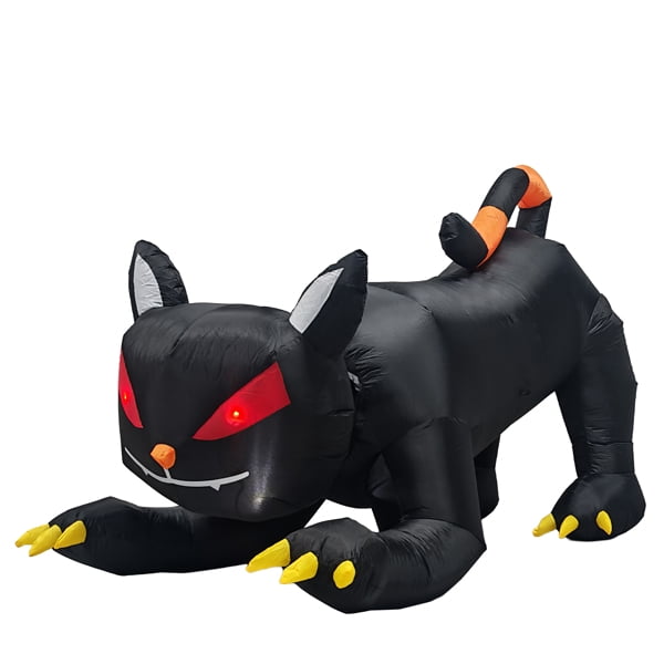 6.5FT Halloween Inflatable Animated Black Cat, Weather-Resistant Polyester, Quick Inflation with Stakes/Ropes for Yard/Patio