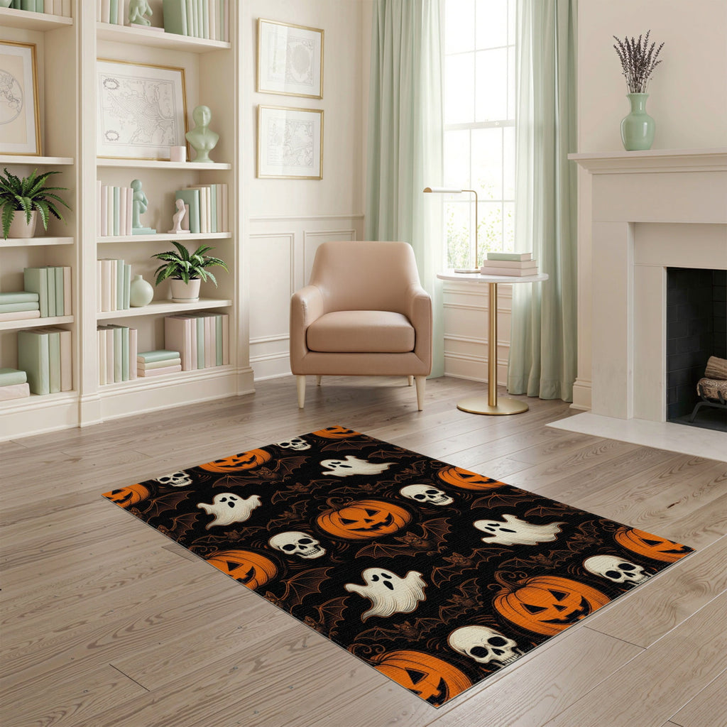 ODIKA Halloween October Phantom Gourd Flying Creature Fiber Doormat Stain Resistant Low Profile for Dorm Room, Small Living Apartment