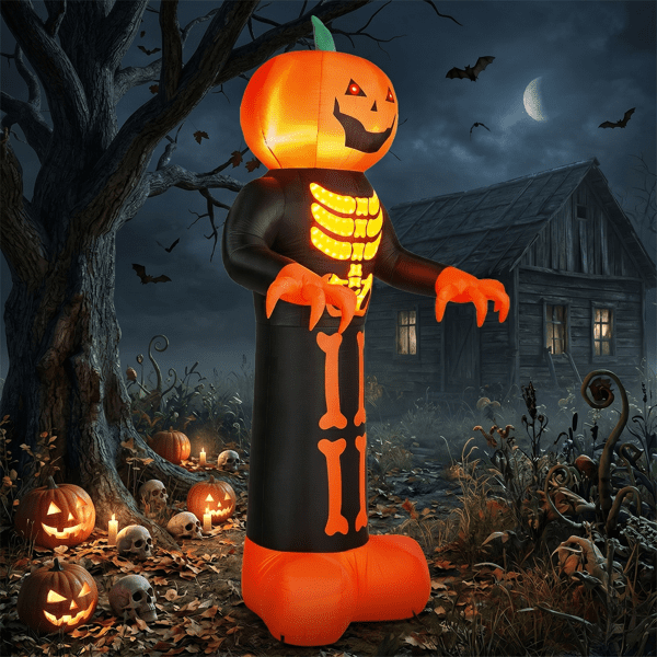 COTINSE 12 FT Halloween Inflatable Grim Reaper with Skeleton Ribs and Pumpkin, 3 LEDs and 115 String Lights, Outdoor Yard Decor